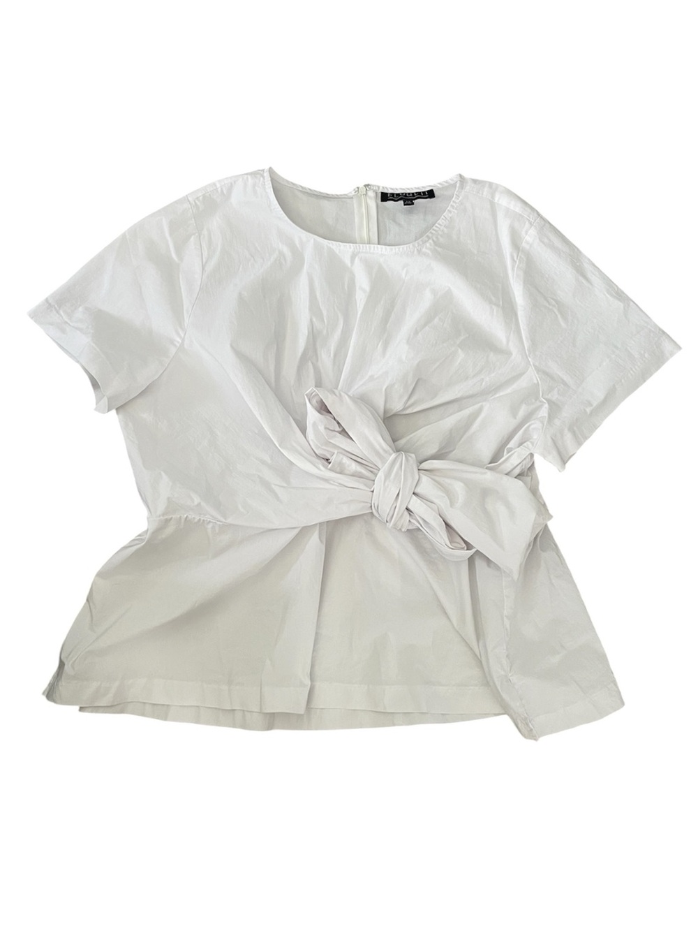 ELOQUII White Cotton Poplin Trendy Tie Front Blouse | 22 Petite - Picture 2 of 3